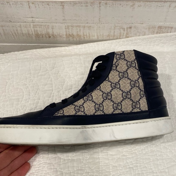 Gucci Mens Navy Blue GG Supreme High Top Sneakers - Picture 8 of 14